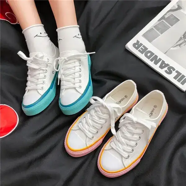 Women Fashion Cream Blue Canvas Lace-Up Sneakers | Trendy & Comfortable
