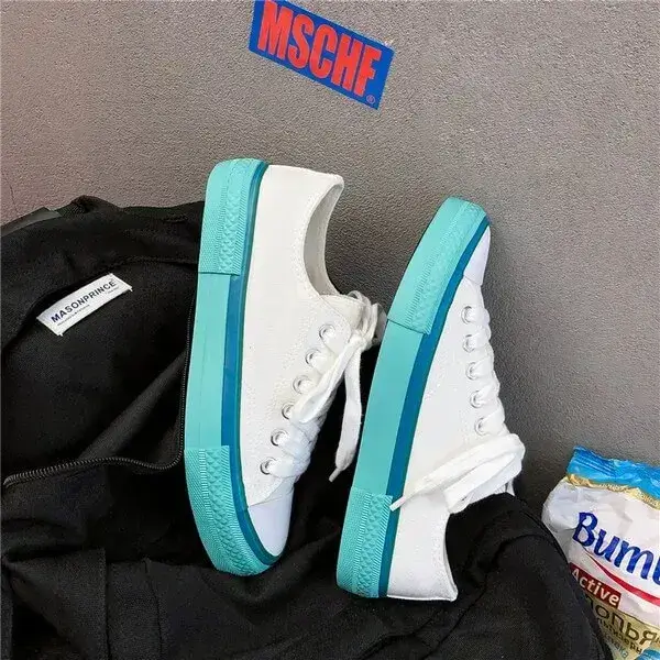Women Fashion Cream Blue Canvas Lace-Up Sneakers | Trendy & Comfortable