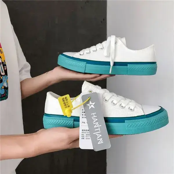 Women Fashion Cream Blue Canvas Lace-Up Sneakers | Trendy & Comfortable