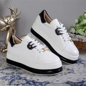 Jarryclub Women Fashion Round Toe Platform Colorblock Lace-Up Low Top Sneakers