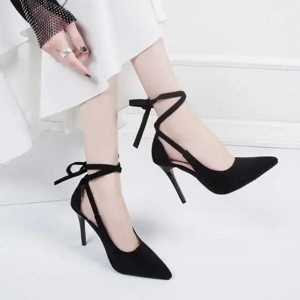 Jarryclub Women Fashion Solid Color Plus Size Strap Pointed Toe Suede High Heel Sandals Pumps