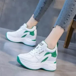 Jarryclub Women Fashion Round Toe Platform Medium Heel Lace-Up Colorblock Sneakers