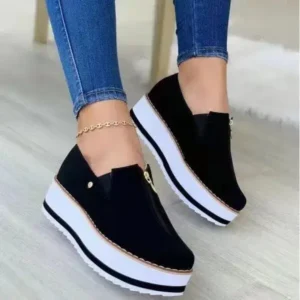 Jarryclub Women Fashion Retro Platform Mid Top Solid Color Sneakers