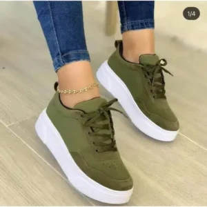 Jarryclub Women'S Fashion Casual Round Toe Thick-Soled Lace Up Canvas Sneakers