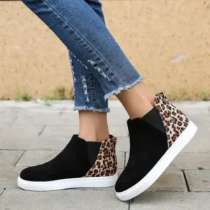 Jarryclub Women Fashion Round Toe Leopard Flat Elastic Slip-On Sneakers