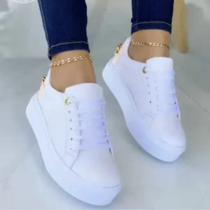 Jarryclub Women Fashion Round Toe Platform Lace Up Solid Color Sneakers