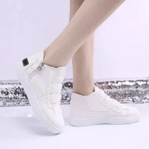 Jarryclub Women Fashion Round Toe Mid-Top Canvas Raw Edge Elastic Sneakers