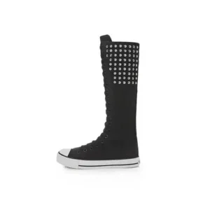 Jarryclub Women Fashion Rivet Decor Side Zipper Canvas High Boots