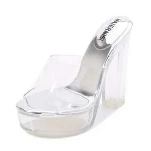 Jarryclub Women Fashion Plus Size Transparent Crystal Chunky Heel Platform High