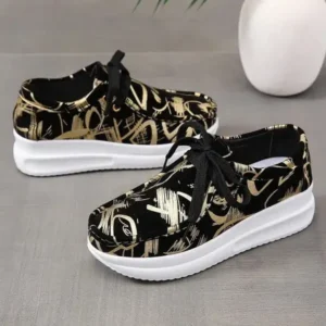 Jarryclub Casual Graffiti Round Toe Platform Plus Size Sneakers