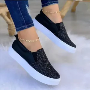 Jarryclub Thick Sole Casual Sequined Shoes Women Flat Shoes