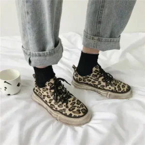 Jarryclub Women Fashion Leopard Printing Flat Sneakers