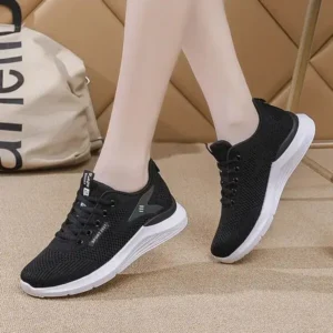 Jarryclub Women Sports Casual Lace Up Design Mesh Breathable Wedge Sneakers