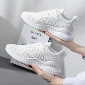 Jarryclub Women Fashion Sports Lace Up Design Mesh Breathable Platform Sneakers