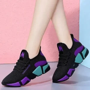 Jarryclub Women Fashion Casual Lace-Up Design Mesh Breathable Color Blocking Platform Running Sneakers