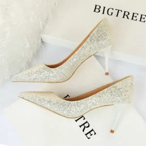 Jarryclub Women Fashion Plus Size Sexy Sequin Point-Toe Shoes