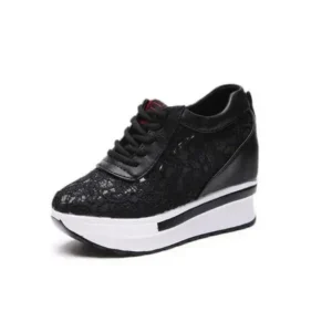 Jarryclub Women Sexy Lace Design Lace-Up Breathable Wedge Platform Sneakers