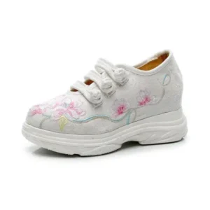 Jarryclub Women Casual Flower Embroidered Round Toe Platform Canvas Sneakers