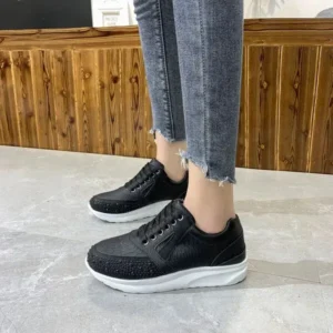 Jarryclub Women Casual Rhinestone Decor Fashion Plus Size Sports Running Shoes Round Toe Sneakers