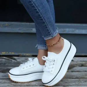 Jarryclub Women Simple Casual Knit Upper Thick-Soled Lace-Up Sneakers