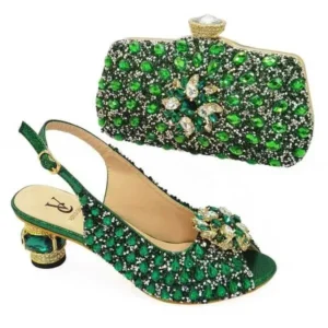 Jarryclub Fashion Rhinestone Design Party Women High Heel Peep Toe Sandals And Clutch Evening Bag Set