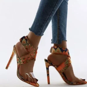 Jarryclub Women Fashion Plus Size Floral Point Toe High Heel Sandals