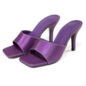 Jarryclub Women Sexy Square Head Purple Stiletto Slippers