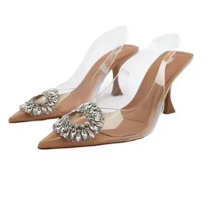 Jarryclub Summer Women Fashion Plus Size Pointed Toe Rhinestone Transparent Heeled Sandals