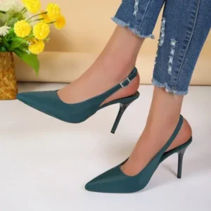 Jarryclub Summer Women Fashion Plus Size Elegant Pointed Toe Strap Buckle Sling Back Stiletto Heel PU Sandals