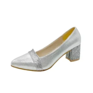 Jarryclub Women Fashion Casual Sequins Pointed Toe Pumps With Chunky Heels