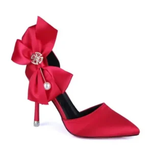 Jarryclub Women Fashion Elegant Solid Color PU Pointed Toe Bowknot Pumps