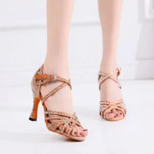 Jarryclub Women Fashion Solid Color Suede Rhinestone High Heel Ankle Strap Buckle Sandals