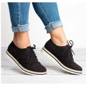 Jarryclub Women Retro Plus Size Simple Solid Color Lace-Up Round Toe Sneakers