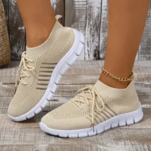 Jarryclub Women Casual Plus Size Solid Color Mesh Breathable Flat Sneakers