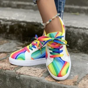 Jarryclub Women Fashion Casual Plus Size Graffiti Lace-Up Sneakers