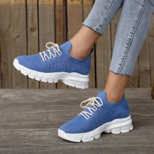 Jarryclub Women Fashion Casual Breathable Flying Woven Lace-Up Thick-Soled Sneakers