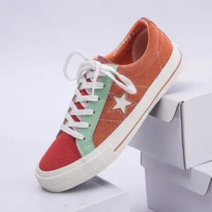 Jarryclub Women Fashion Stitching Canvas Star Round Toe Sneakers