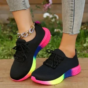 Jarryclub Women Fashion Casual Mesh Breathable Rainbow Sneakers