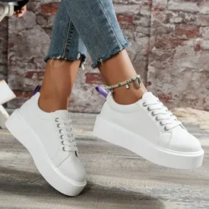 Jarryclub Women Fashion Solid Color Round-Toe Lace-Up Thick-Soled Sneakers