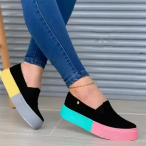 Jarryclub Women Fashion Casual Color Block Thick-Soled Elastic Loafers