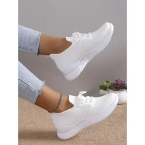 Jarryclub Summer Women Fashion Breathable Mesh Fly-Woven Solid Color Sneakers