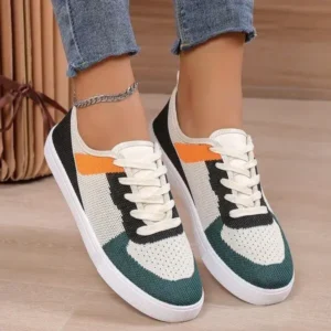 Jarryclub Women Fashion Casual Color Blocking Mesh Fly-Woven Breathable Sneakers