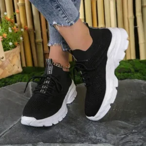 Jarryclub Women Fashionable Casual Solid Color Lace-Up Sneakers