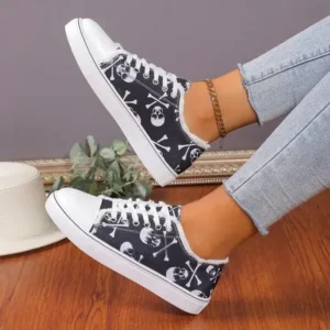 Jarryclub Women Casual Fashion 3D Print Denim Canvas Sneakers