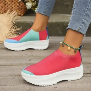 Jarryclub Women Fashion Casual Color Blocking Fly-Woven Thick-Soled Sneakers