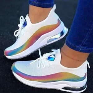 Jarryclub Women Fashion Casual Rainbow Color Blocking Sneakers