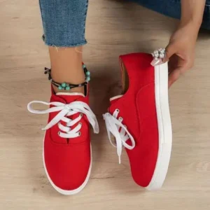 Jarryclub Women Fashion Casual Solid Color Lace-Up Canvas Shoes