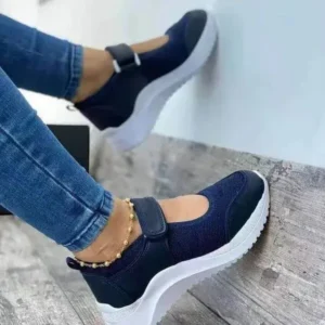 Jarryclub Women Casual Velcro Design Solid Color Breathable Platform Sneakers