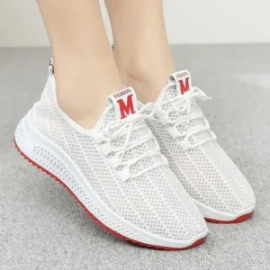 Jarryclub Women Fashion Mesh Solid Color Lace-Up Sneakers