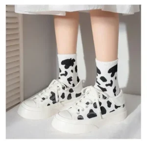 Jarryclub Women Fashion Platform Cute Cow Pattern Lace-Up Sneakers